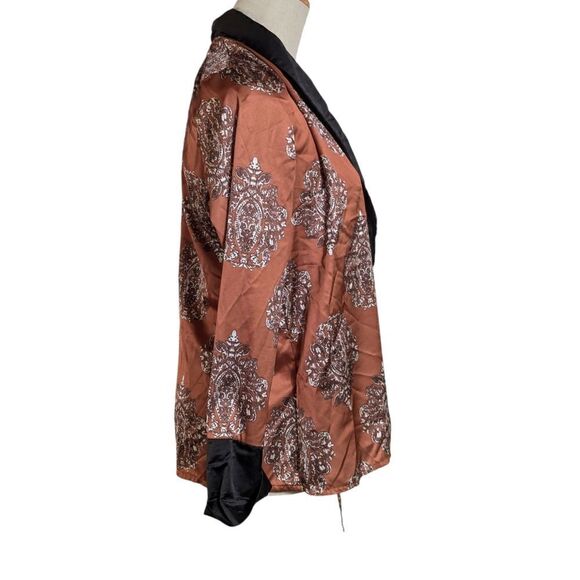 Club L London Brown and Black Satin Bed Jacket or Blouse - Picture 3 of 8